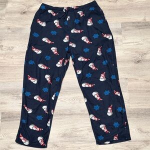 Faded Glory Men's Navy Snowman & Snowflake Print Pajama Bottoms with Pockets